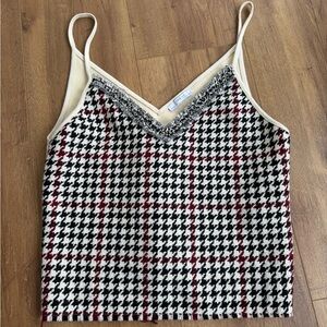 Zara Houndstooth Camisole with Red and Black Pattern